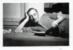 Probable platoon buddy in unidentified barracks location, most likely in France during winter of 1944.