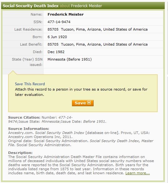 23326=3975 Frederick Meister Social Sec death record